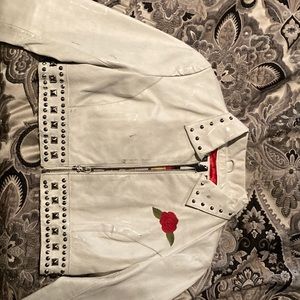 Wilsons Leather White Studded Jacket with Rose Embroidery